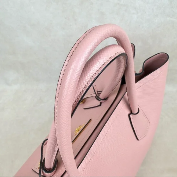 Prada Pink Saffiano Leather Tote Bag Gold Hardware Made in Italy - Picture 9 of 17